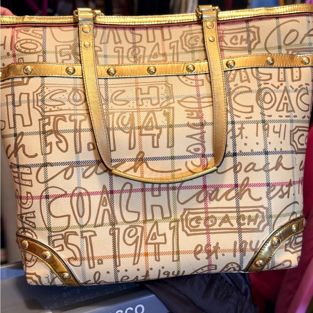 Coach Signature Gold and Tan Tote